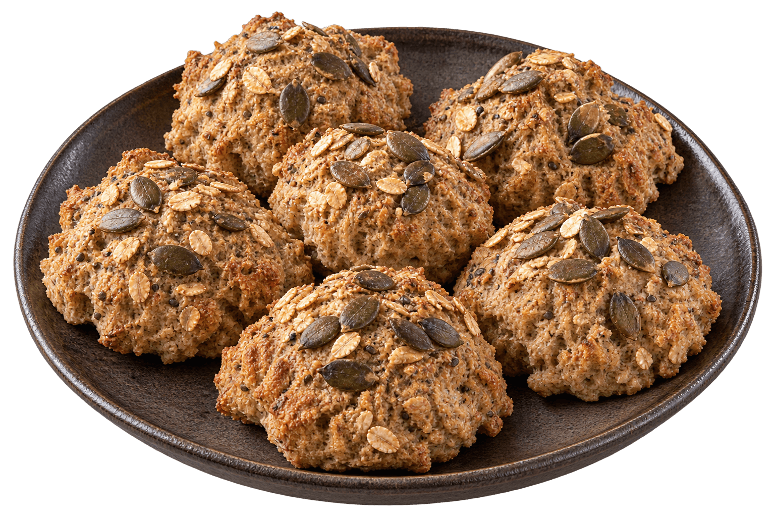 Freshly baked seeded gluten-free oat buns with cottage cheese and eggs